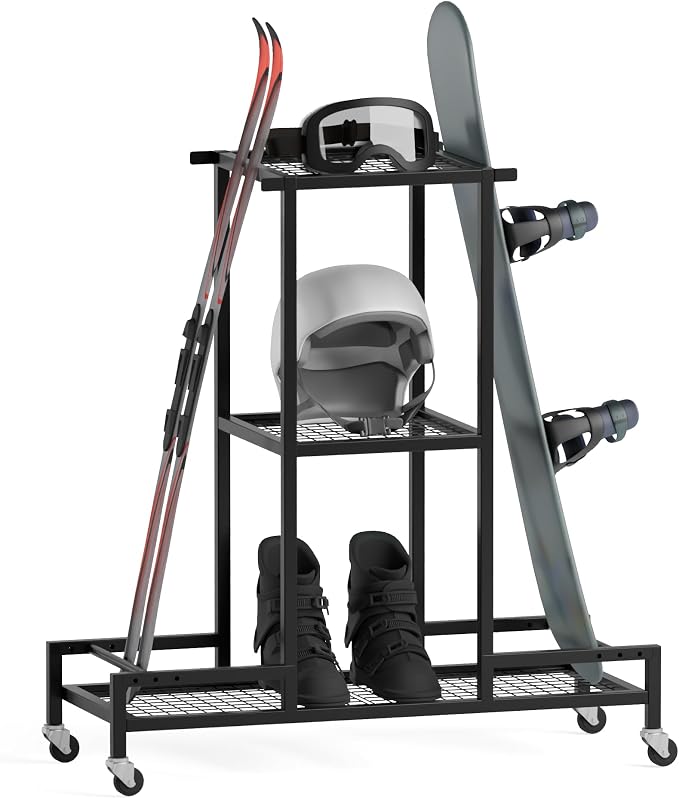 Standing Ski Storage Rack, Holds Snowboards & Skis, 3-Tier Organizer by Unknown
