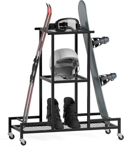 Standing Ski Storage Rack, Holds Snowboards & Skis, 3-Tier Organizer by Unknown