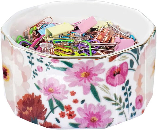 Ceramic Paper Clip Holder Gold Line Paper Clip Dispenser Organizer by LEAZUL