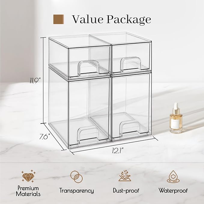 Clear Stackable Storage Drawers, Baby Bottle Organizer, Easily-Access Makeup - Image 3