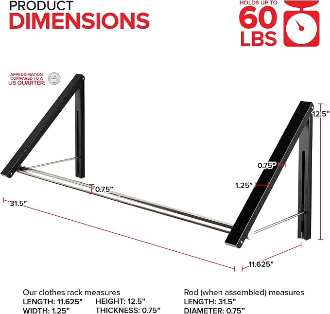 Double Foldable Clothing Rack w/ Extension Rod, Wall-Mounted Retractable - Image 2