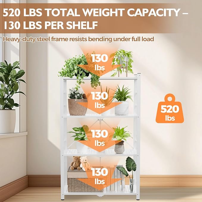 EAGLE PEAK 4-Tier Foldable Greenhouse Shelf, Heavy Duty Metal Storage Rack - Image 8