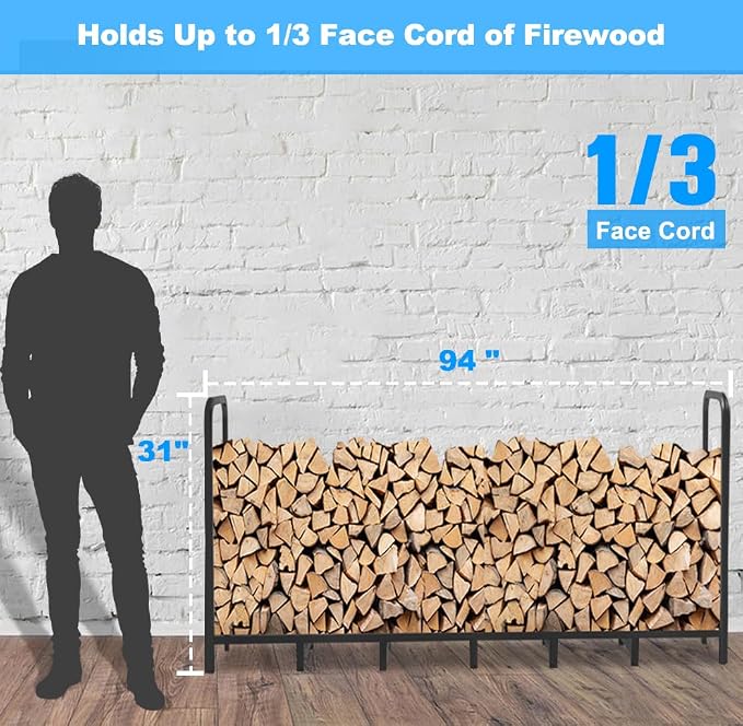 8ft Firewood Rack Holder, Adjustable Heavy Duty Fire Log Stacker Stand - Image 8