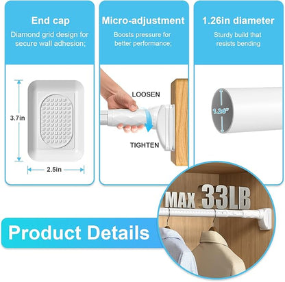 White Closet Rods For Hanging Clothes, 41-126 In heavy duty tension rod | - Image 4