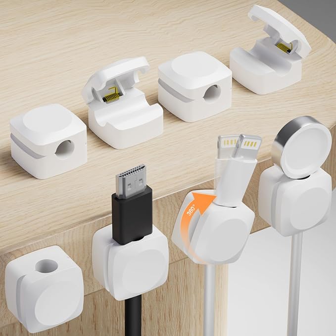 8 Pack Cord Organizer Holder, Rotatable Cable Clips, Spring Cord Holder by Lancord