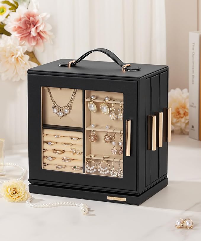 Homde Christmas Gifts Jewelry Box 360° Rotating, Necklace Earring Organizer - Image 2