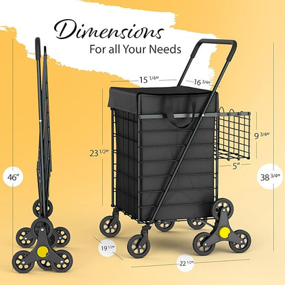 Stairs Climbing Shopping Cart w/Waterproof Basket Liner & 360° Swivel Wheels | - Image 2