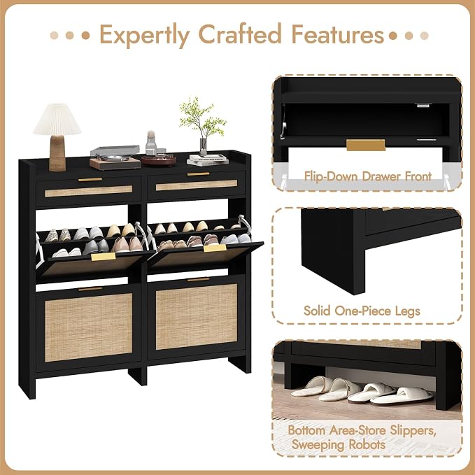 HOKYHOKY Large Rattan Shoe Storage Cabinet - Image 6
