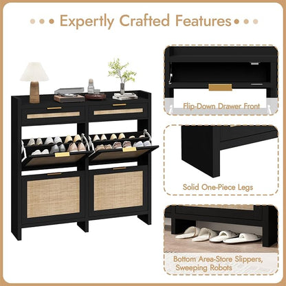 HOKYHOKY Large Rattan Shoe Storage Cabinet - Image 6