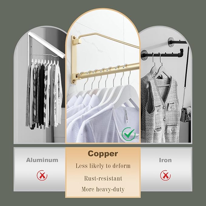 NEWRAIN Folding Wall Mounted Clothes Hanger Rack Clothes Hook Solid Brass - Image 3