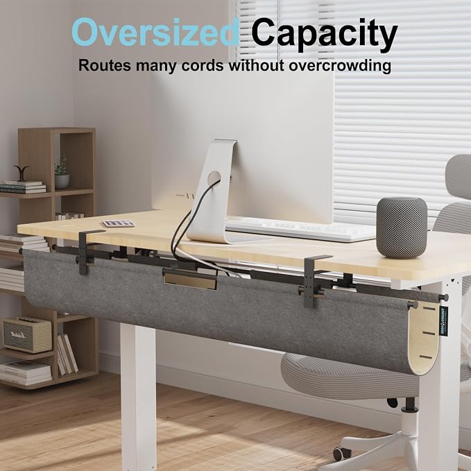 2-in-1 Under Desk Cable Management Tray & Privacy Panel, Dual-Sided Felt Cord - Image 3