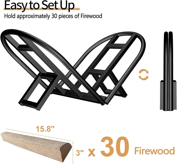 Lilybud--lily Firewood Rack Outdoor Indoor, Foldable Wood Rack Metal Firewood - Image 5