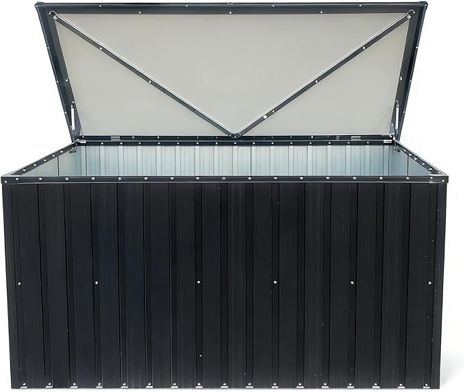 Outdoor Metal Storage Box, Lockable Weatherproof Deck Box, Heavy-Duty Terrace by Zjjseloru
