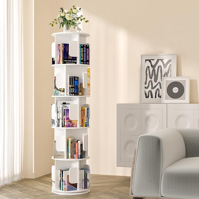 5-Tier 360° Rotating Bookshelf, Round Floor Standing Bookcase by Unknown