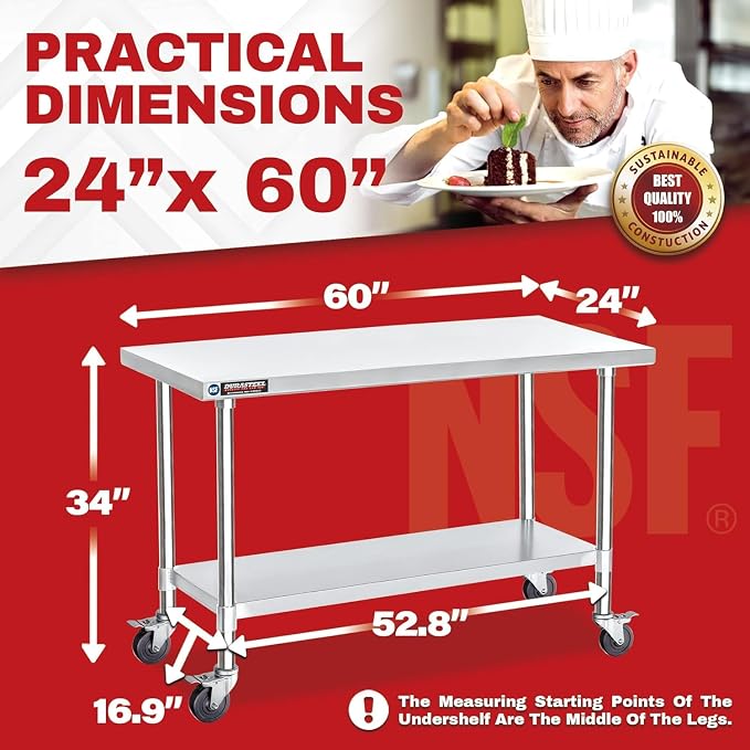 DuraSteel 24x60 NSF Stainless Steel Cart Work Table - Image 2