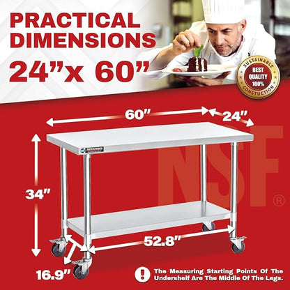 DuraSteel 24x60 NSF Stainless Steel Cart Work Table - Image 2