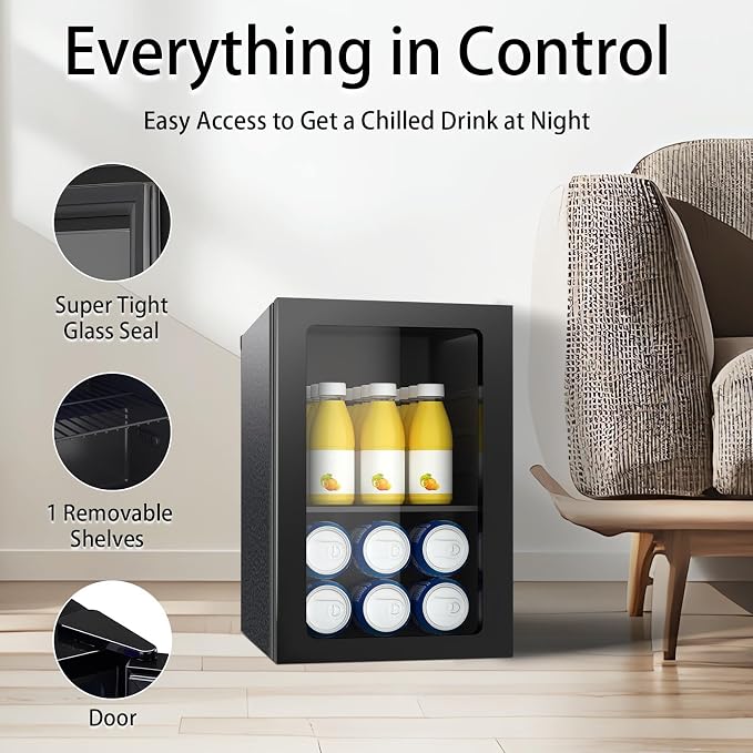 Beverage Refrigerator Cooler, 0.9 Cu.ft Mini Fridge Holds 24 Cans, Solid Door - Image 2