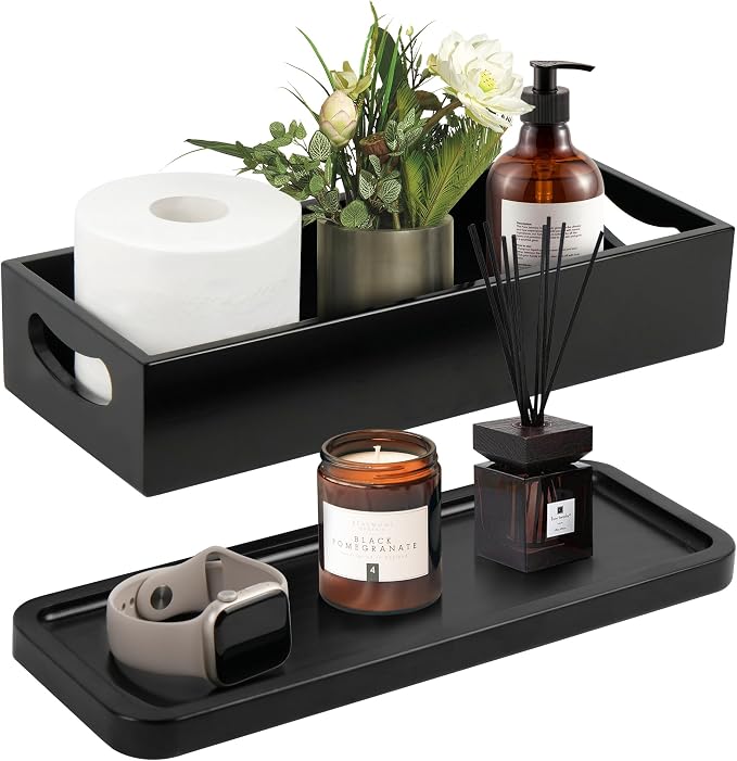 LotFancy Bathroom Decor Box and Vanity Tray, Wooden Toilet Tank Basket Topper by LotFancy