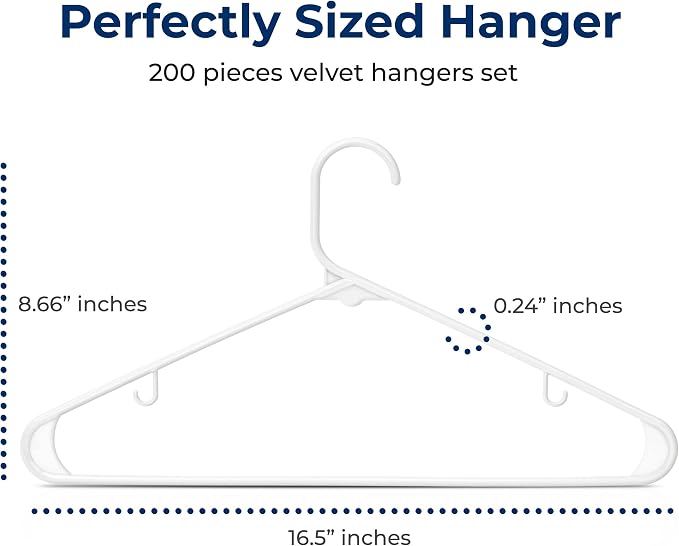 SereneLife White Plastic Hangers 200 Pcs, Durable Hanger Set - Image 2