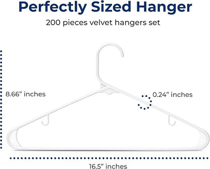 SereneLife White Plastic Hangers 200 Pcs, Durable Hanger Set - Image 2