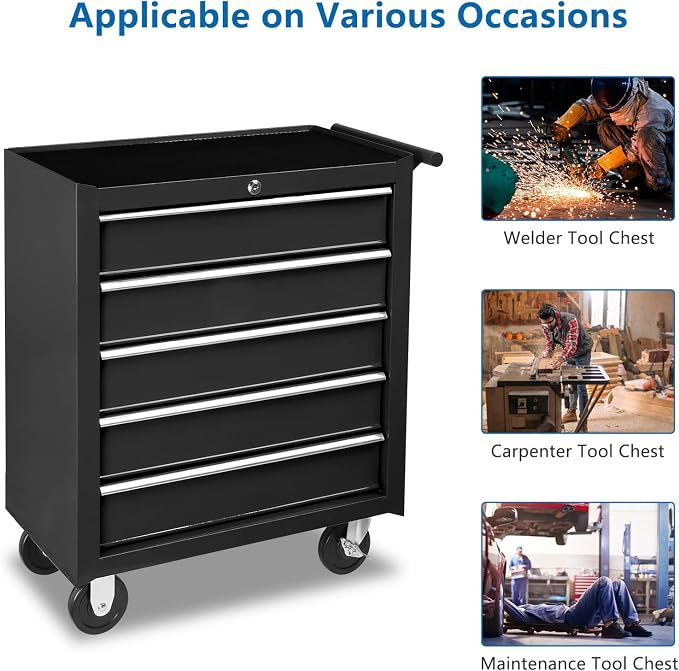 TUFFIOM 5-Drawer Rolling Tool Chest w/Drawers & Lock, Tool Storage Cabinet - Image 7