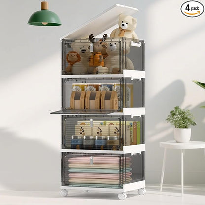 Storage Bins with Lids, 4 Tier Stackable Storage Bins with Drawers, 4 Pack by WelcometoCOLLEFUN