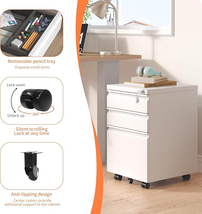 3 Drawer File Cabinet with Lock, File Cabinets - Image 6
