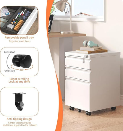3 Drawer File Cabinet with Lock, File Cabinets - Image 6