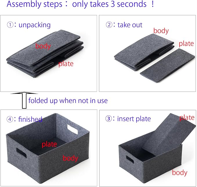 2 pack self-supporting collapsible felt storage basket in darkgrey - Image 3