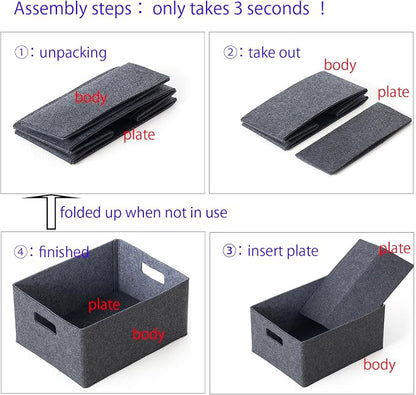 2 pack self-supporting collapsible felt storage basket in darkgrey - Image 3