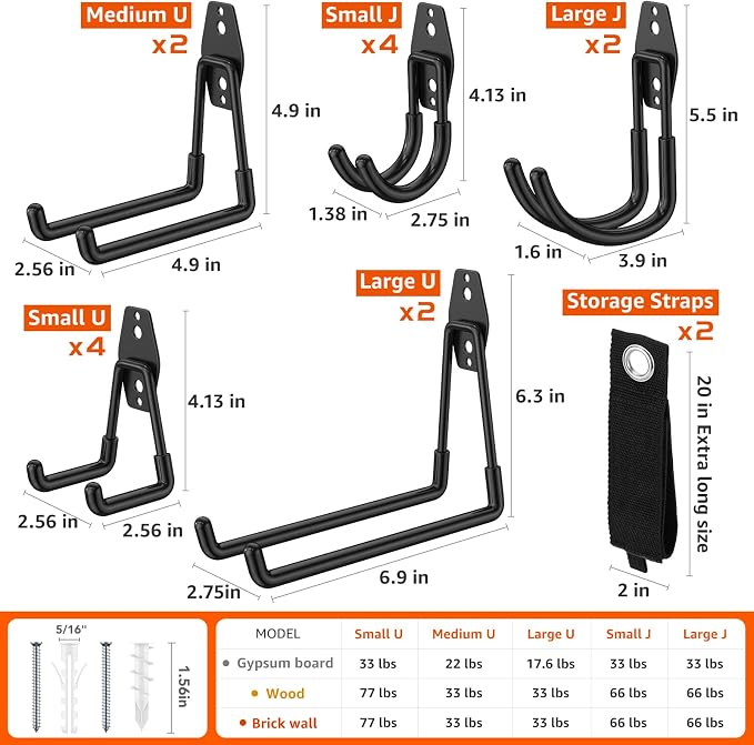 16 Pack Garage Hooks with Anti-Slip Coating Heavy Duty Wall Mount Hooks - Image 2