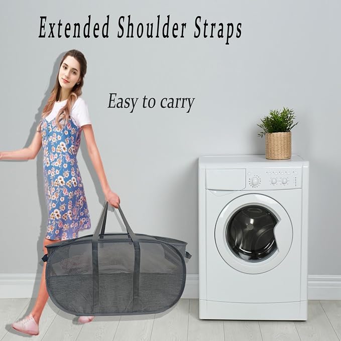 Upgraded 100L Collapsible Laundry Basket, Extra Large Mesh Pop Up Laundry Hamper - Image 6