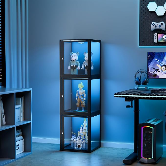 NAIZEA Display Case w/Lock, 17.7"x15.7"x15.7" LED Dustproof Show Case by NAIZEA