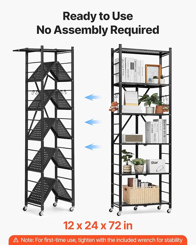 VEVOR 6-Tier Foldable Storage Shelf, 24W x 12D x 72H Inch Folding Metal Rack - Image 4