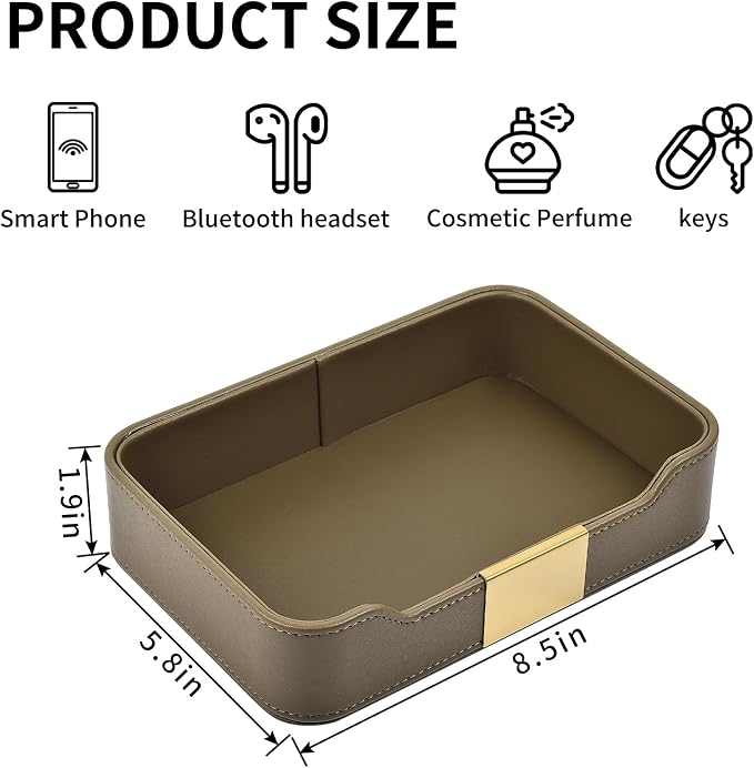 Luxury Leather Valet Tray Desktop Storage Organizer, Bedside Vanity Catchall - Image 4