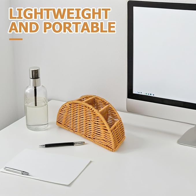 jojofuny Synthetic Rattan Remote Storage Holder Organizer Makeup Brush Holder - Image 5