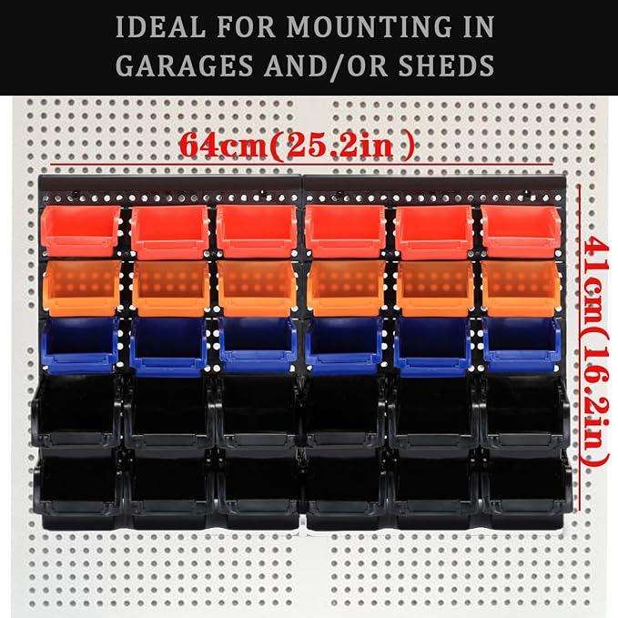 MULSAME Wall Mounted Storage Bins Parts Rack 4 Colors Bin Organizer Garage - Image 2