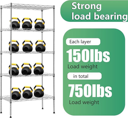 BestOffice | 5-Tier Wire Shelf | 22" x 12" x 48" | Chrome | Storage Shelves - Image 7