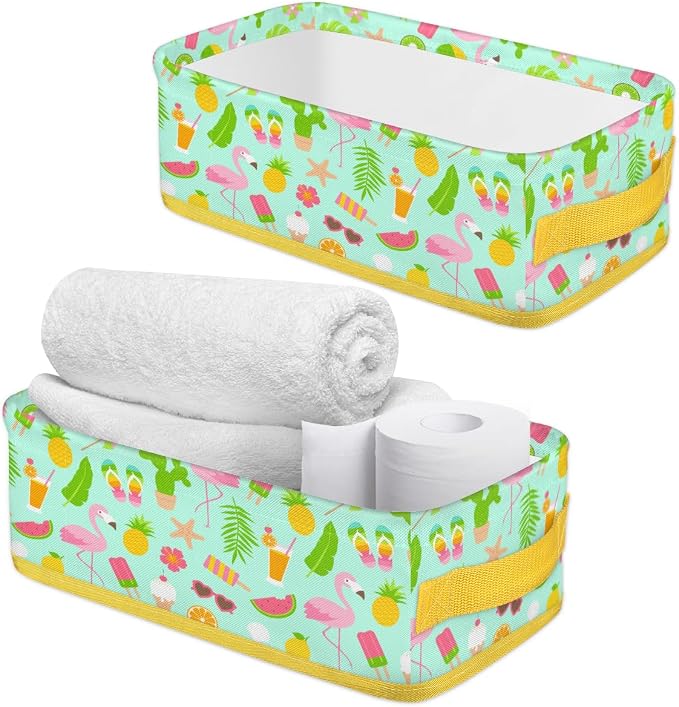 Summer Flamingo Fruits Bathroom Storage Basket, Foldable - Image 3