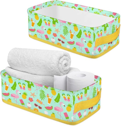 Summer Flamingo Fruits Bathroom Storage Basket, Foldable - Image 3