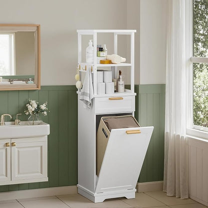 VECELO 53" Tilt Out Laundry Hamper, Tall Bathroom Cabinet by VECELO