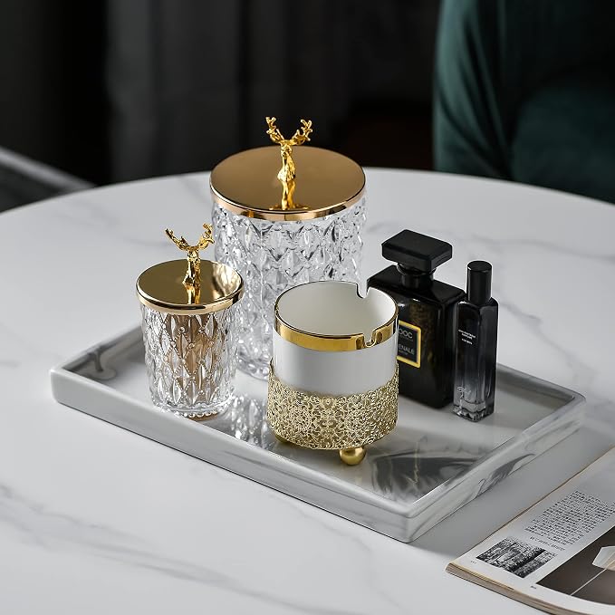 Ceramic Vanity Bathroom Tray Marble Decor Holder and Organizer - Image 2