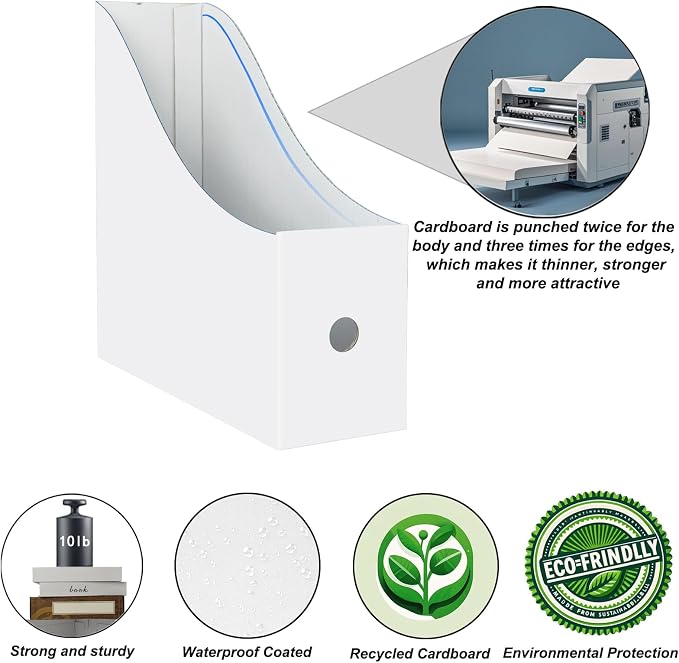 Limitliho 2 Pack White Cardboard Magazine Holder - Image 2
