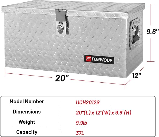 FORWODE 20 Inch Aluminum Truck Tool Box Lockable Truck Bed Tool Box Waterproof - Image 2