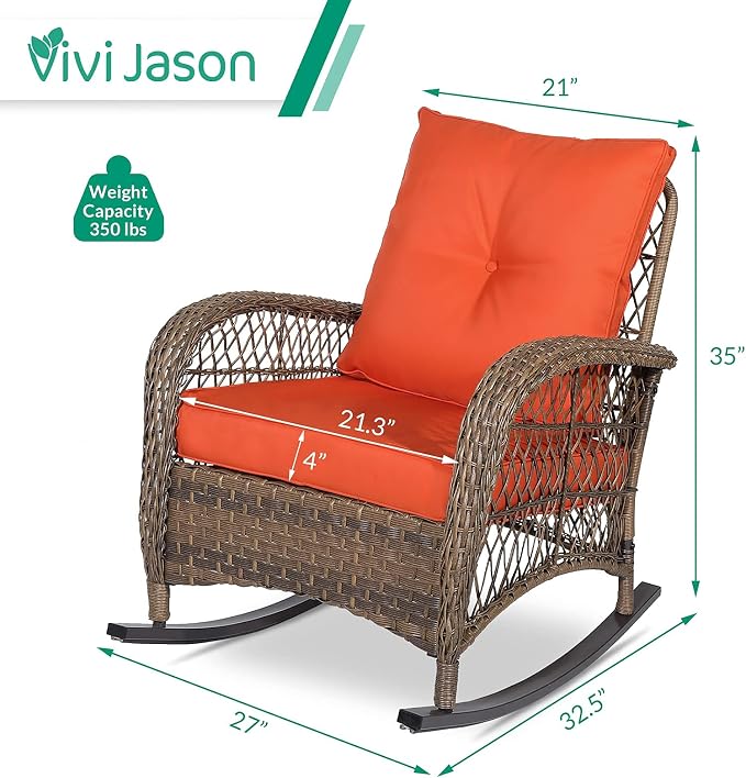 VIVIJASON Outdoor Wicker Rocking Chair, Patio Rattan Rocker Chair - Image 6