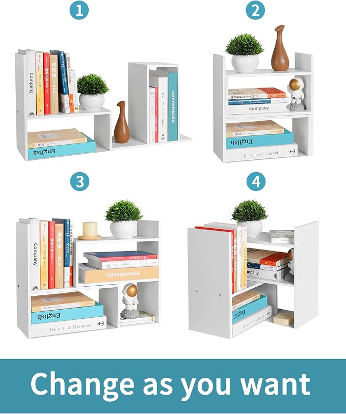 Desktop Shelf Organizer, Adjustable Stackable Office Storage Rack, Wood Display - Image 7