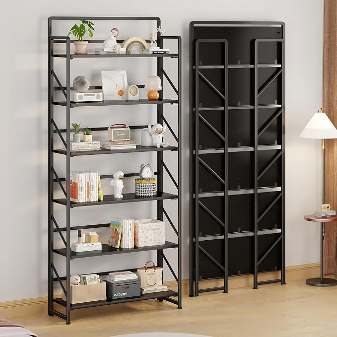 JSB 6 Tier No Assembly Folding Bookshelf, 30.3" Wide Foldable Storage Bookcase - Image 4