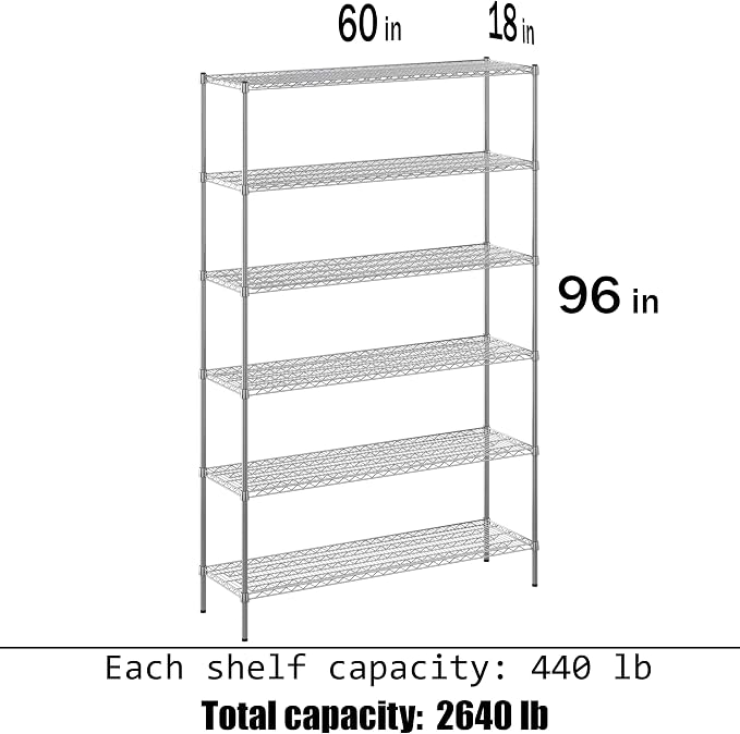 18" Deep x 60" Wide x 96" Height Wire Shelving Kit | 6-Tier | NSF Commercial - Image 3