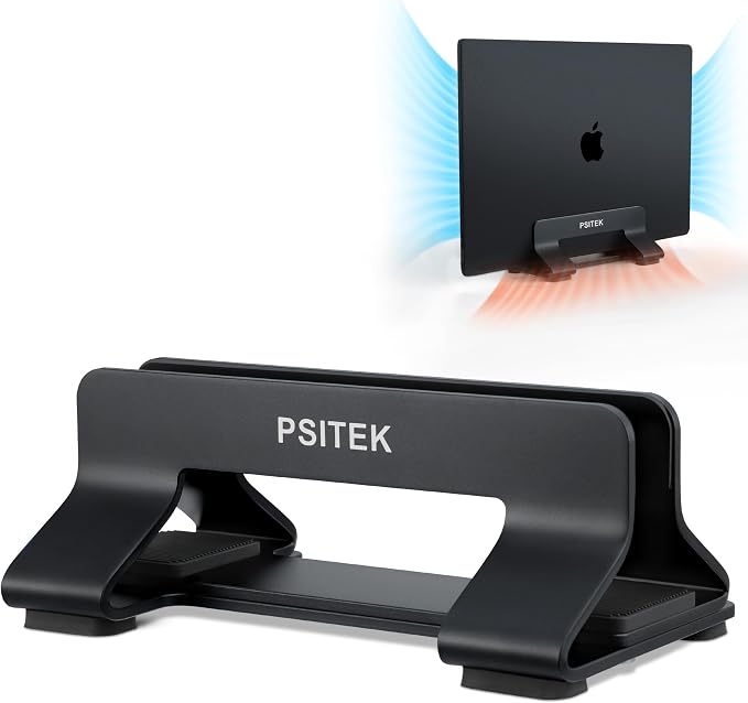 Aluminum Vertical Laptop Stand Dock Holder, Adjustable Slot Width 12-42mm by Psitek