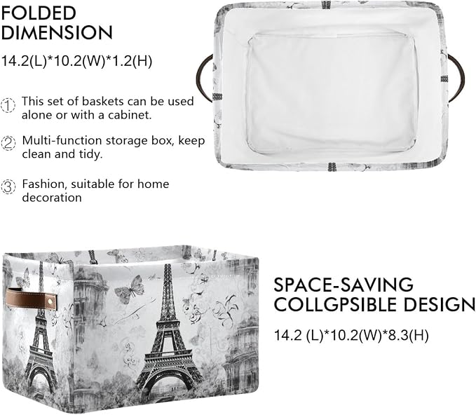 YETTASBIN Paris Eiffel Tower Storage Basket 1pc, Large Collapsible Toys Clothes - Image 3
